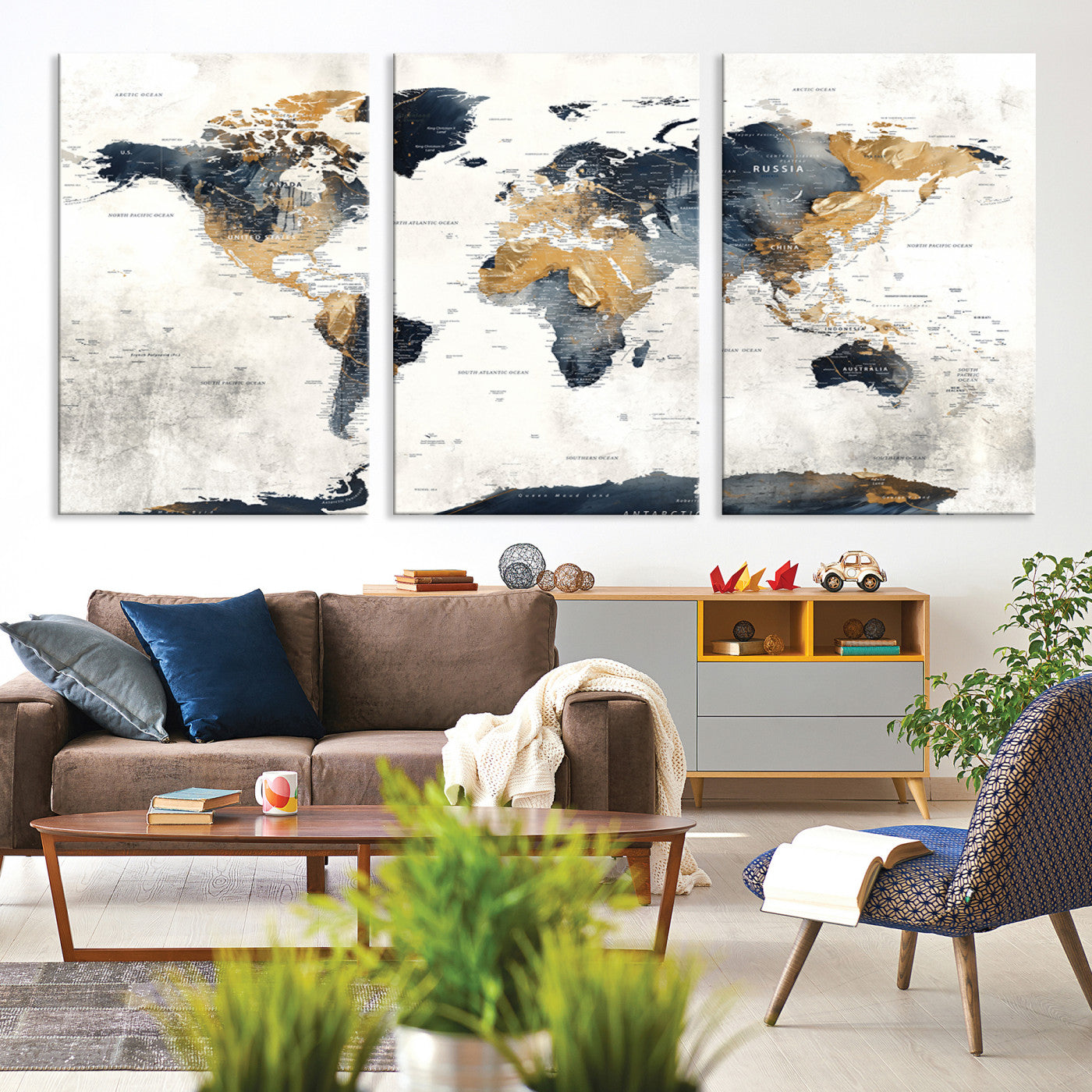 Push Pin World Map Canvas Print – Framed Wall Art for Couples to Track Their Travels – Anniversary Gift or Home Adventure Decor