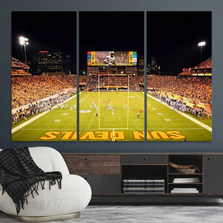 ASU Sun Devils Football Team Print - Phoenix Mountain America Stadium Wall Art Canvas Print