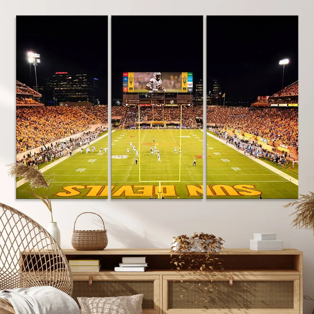 ASU Sun Devils Football Team Print - Phoenix Mountain America Stadium Wall Art Canvas Print