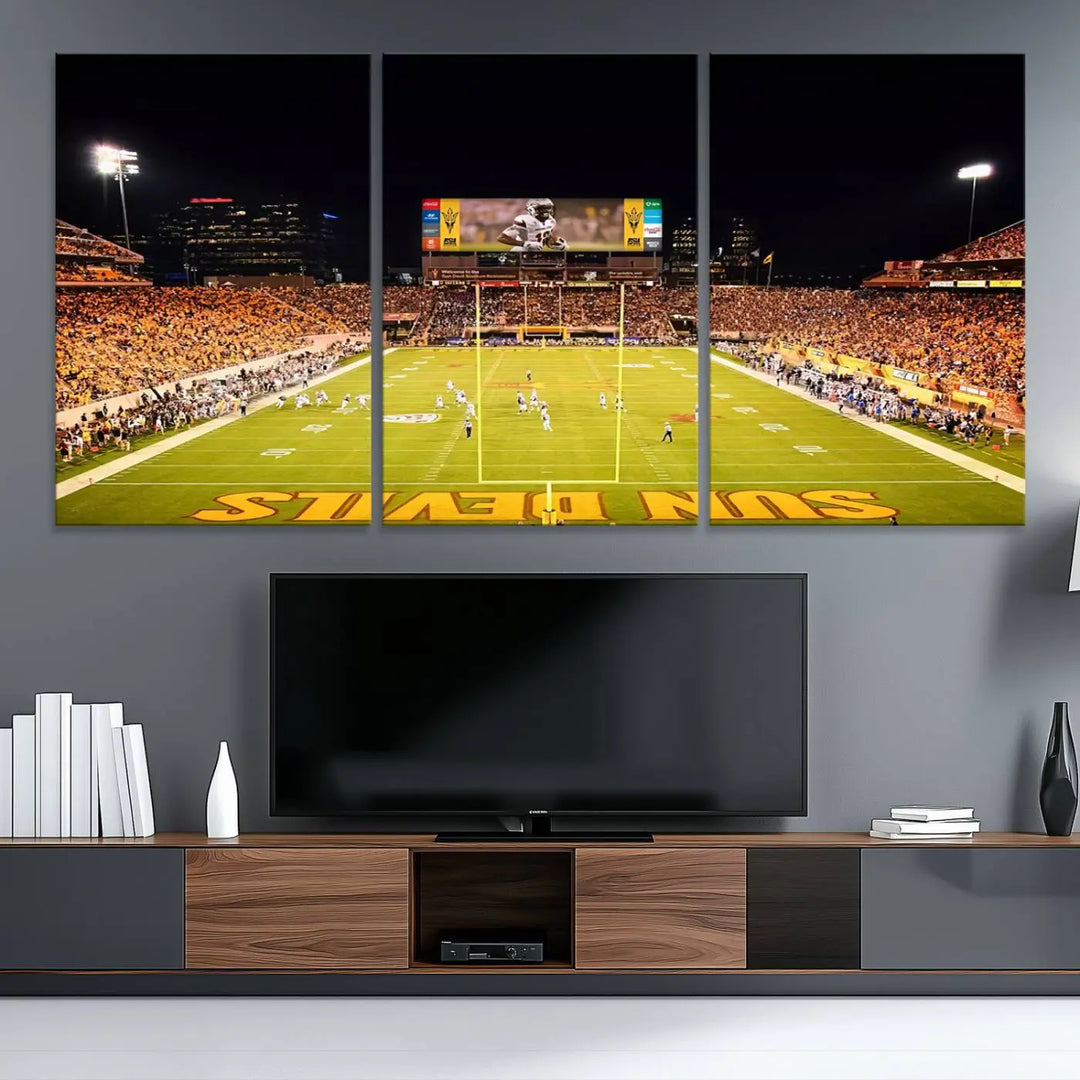 ASU Sun Devils Football Team Print - Phoenix Mountain America Stadium Wall Art Canvas Print