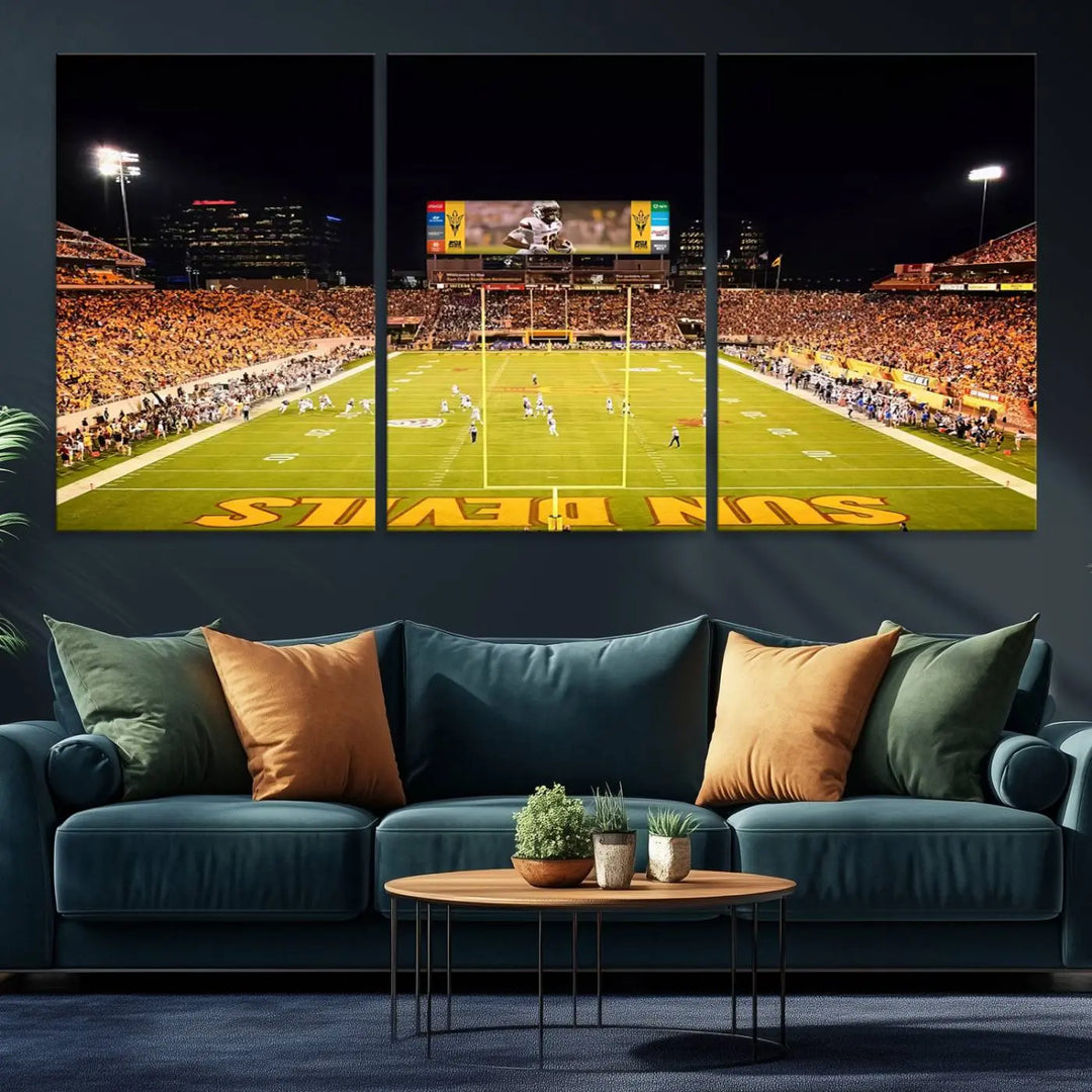 ASU Sun Devils Football Team Print - Phoenix Mountain America Stadium Wall Art Canvas Print