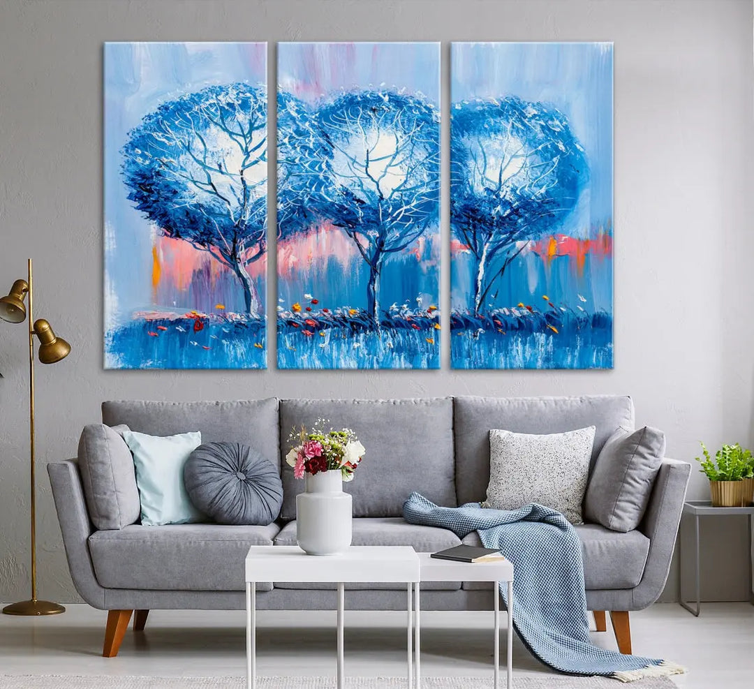 Abstract Blue Trees Oil Painting Printed on Canvas Wall Art Modern Wall Decor