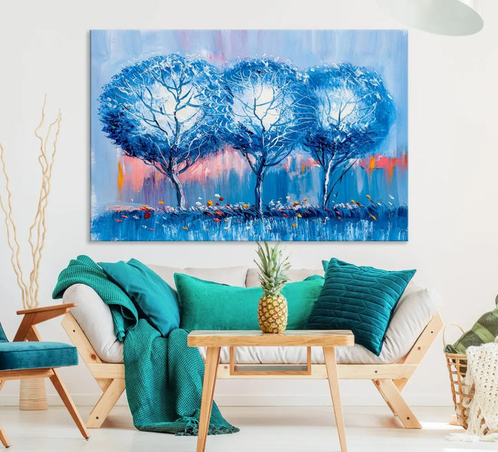 Abstract Blue Trees Oil Painting Printed on Canvas Wall Art Modern Wall Decor