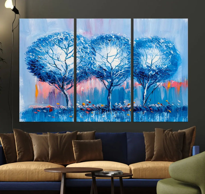 Abstract Blue Trees Oil Painting Printed on Canvas Wall Art Modern Wall Decor