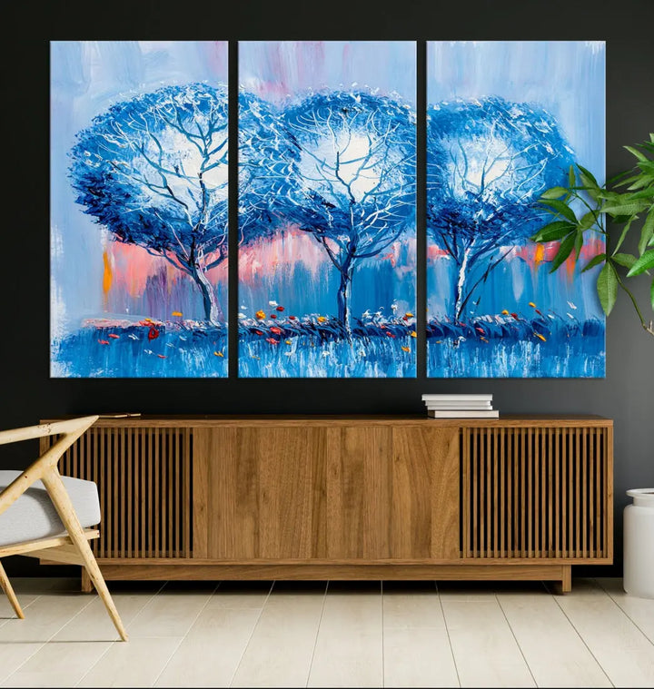 Abstract Blue Trees Oil Painting Printed on Canvas Wall Art Modern Wall Decor