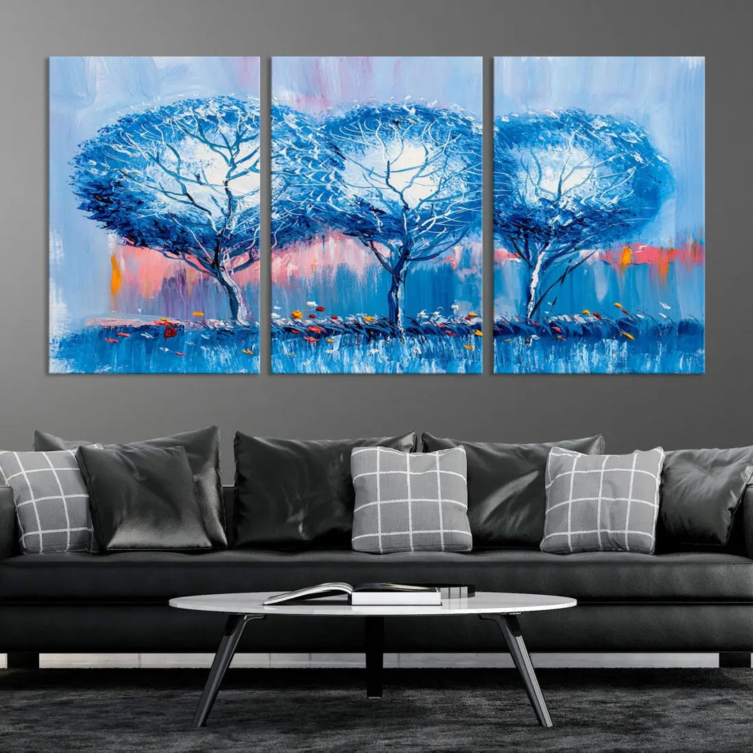 Abstract Blue Trees Oil Painting Printed on Canvas Wall Art Modern Wall Decor