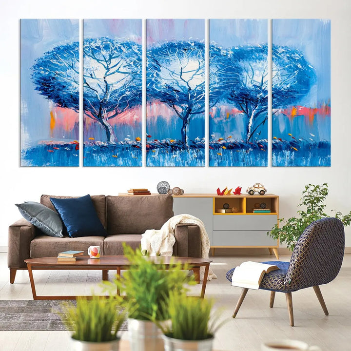 Abstract Blue Trees Oil Painting Printed on Canvas Wall Art Modern Wall Decor