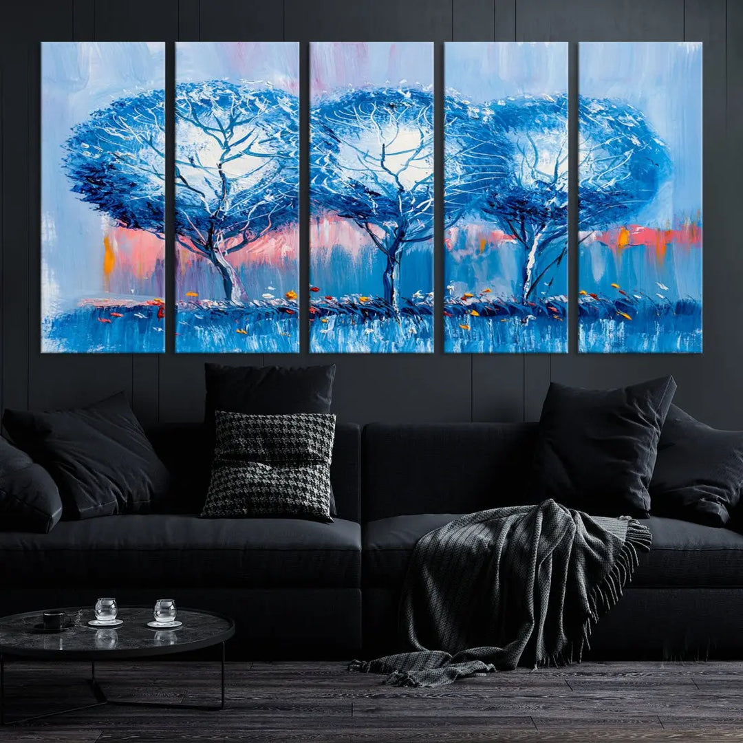 Abstract Blue Trees Oil Painting Printed on Canvas Wall Art Modern Wall Decor