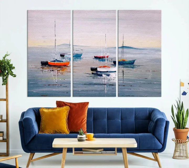 Abstract Boat on the Sea Nautical Painting on Canvas Wall Art Print