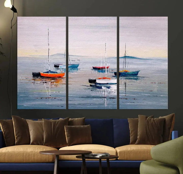 Abstract Boat on the Sea Nautical Painting on Canvas Wall Art Print