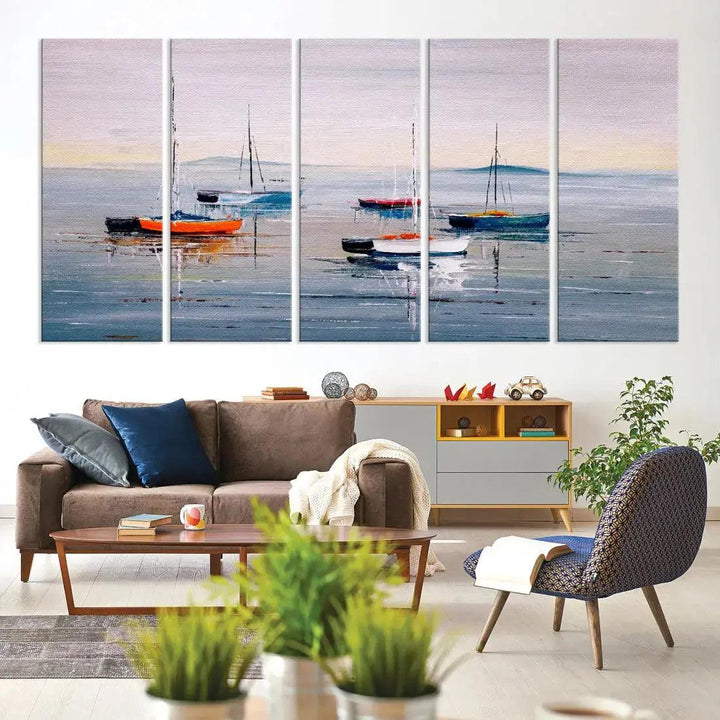 Abstract Boat on the Sea Nautical Painting on Canvas Wall Art Print