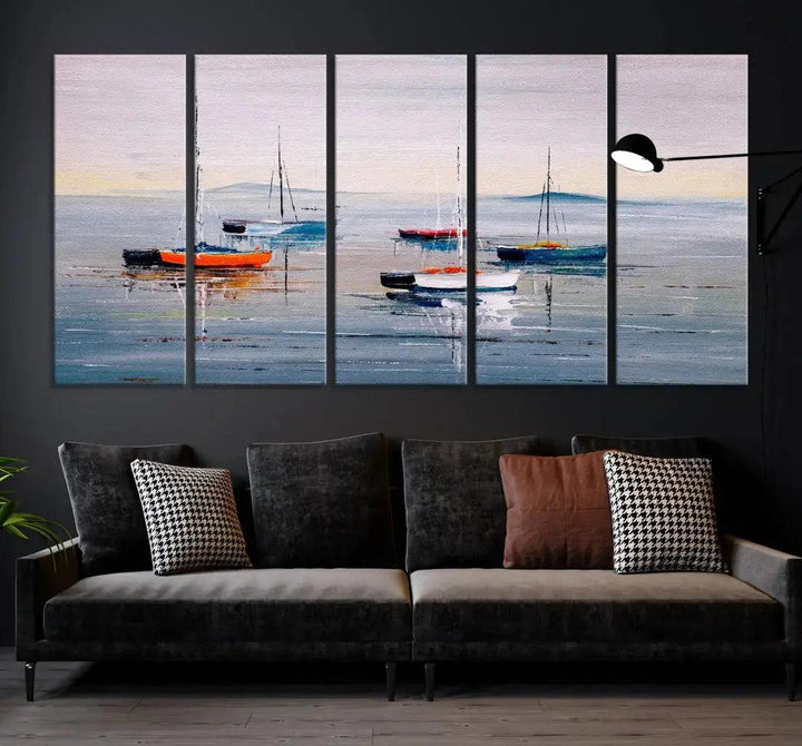 Abstract Boat on the Sea Nautical Painting on Canvas Wall Art Print