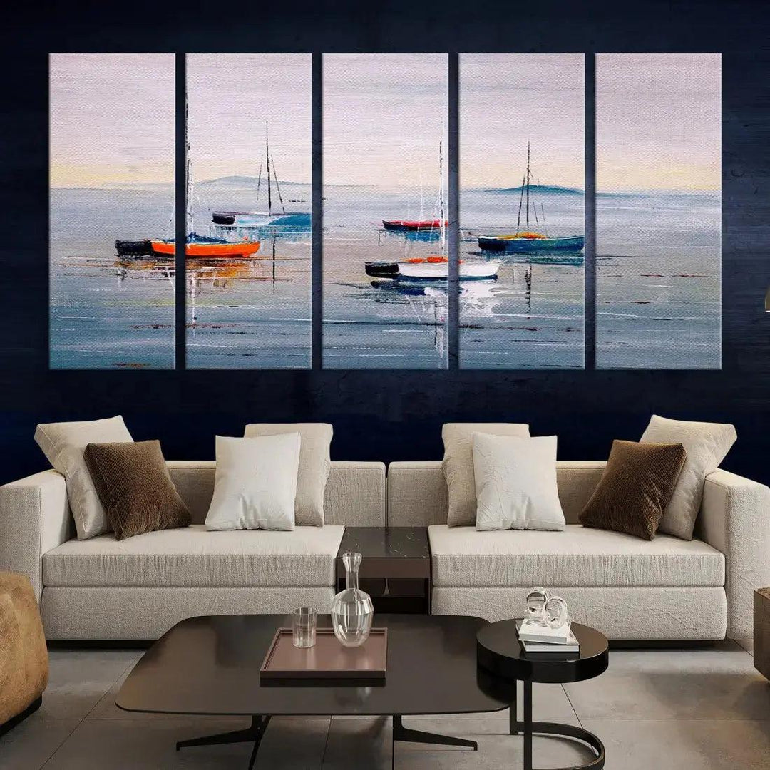 Abstract Boat on the Sea Nautical Painting on Canvas Wall Art Print