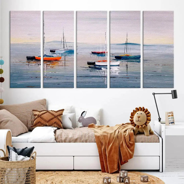 Abstract Boat on the Sea Nautical Painting on Canvas Wall Art Print