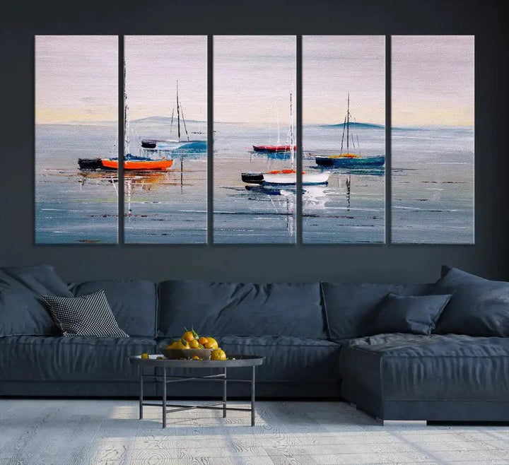 Abstract Boat on the Sea Nautical Painting on Canvas Wall Art Print