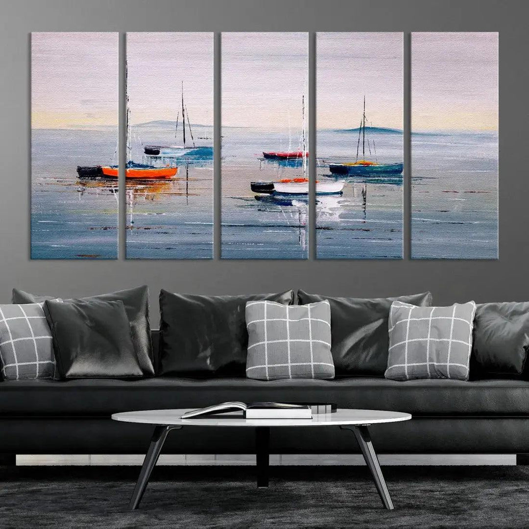 Abstract Boat on the Sea Nautical Painting on Canvas Wall Art Print