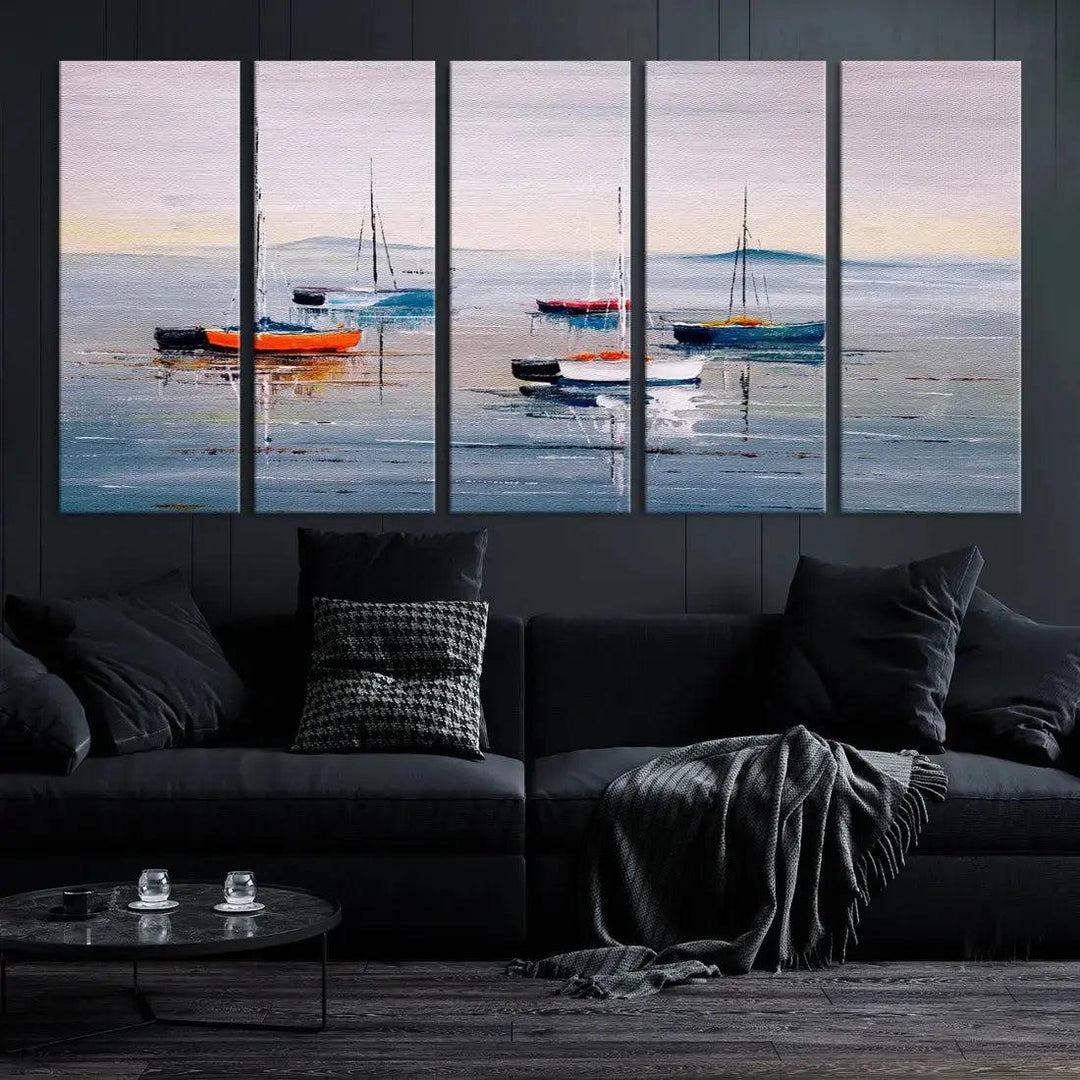 Abstract Boat on the Sea Nautical Painting on Canvas Wall Art Print