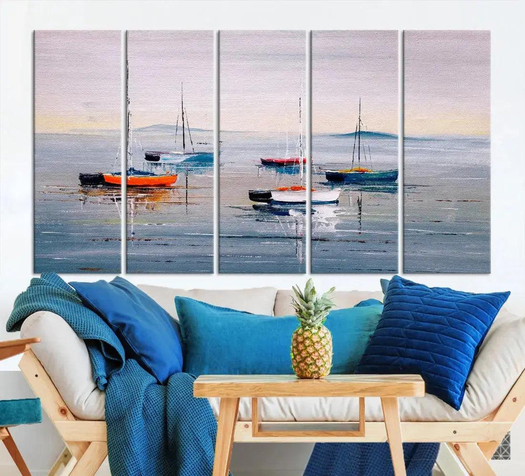 Abstract Boat on the Sea Nautical Painting on Canvas Wall Art Print