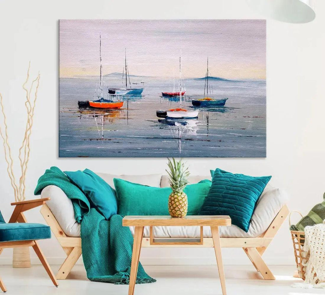 Abstract Boat on the Sea Nautical Painting on Canvas Wall Art Print