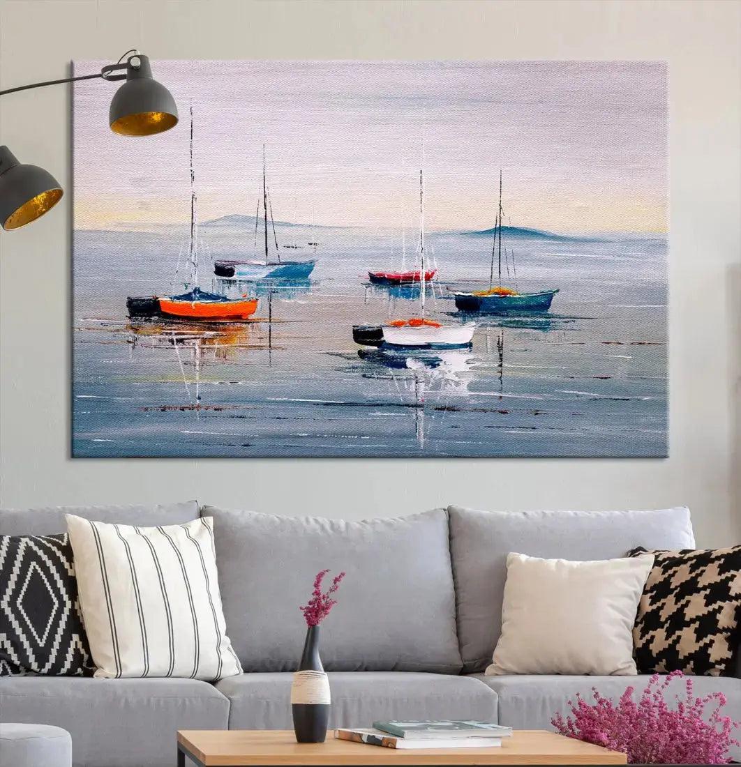 Abstract Boat on the Sea Nautical Painting on Canvas Wall Art Print