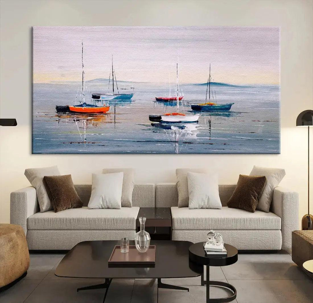 Abstract Boat on the Sea Nautical Painting on Canvas Wall Art Print