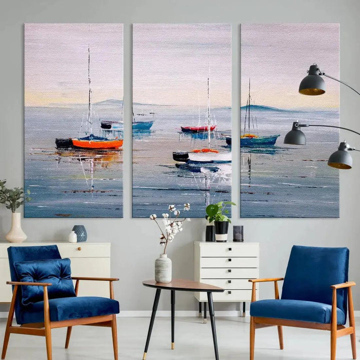 Abstract Boat on the Sea Nautical Painting on Canvas Wall Art Print