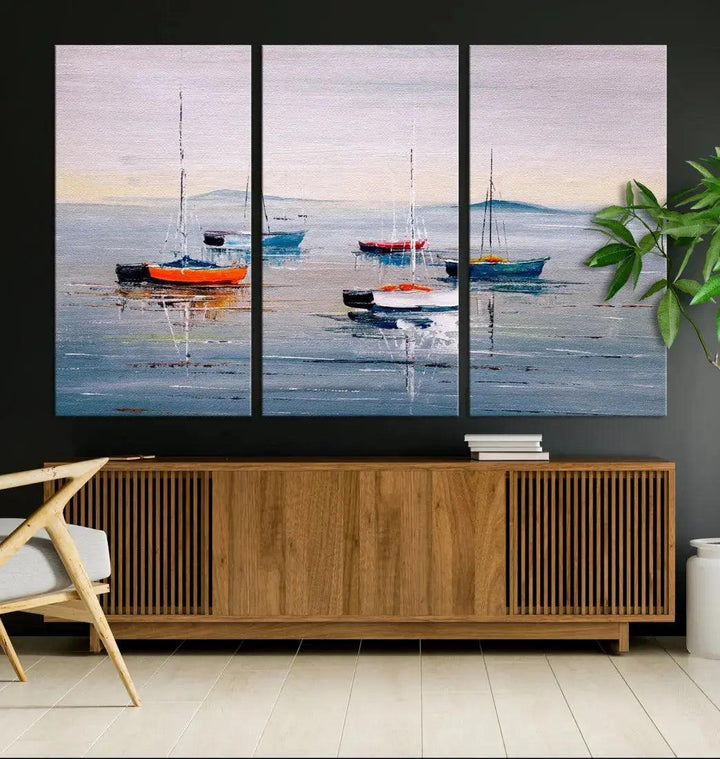 Abstract Boat on the Sea Nautical Painting on Canvas Wall Art Print