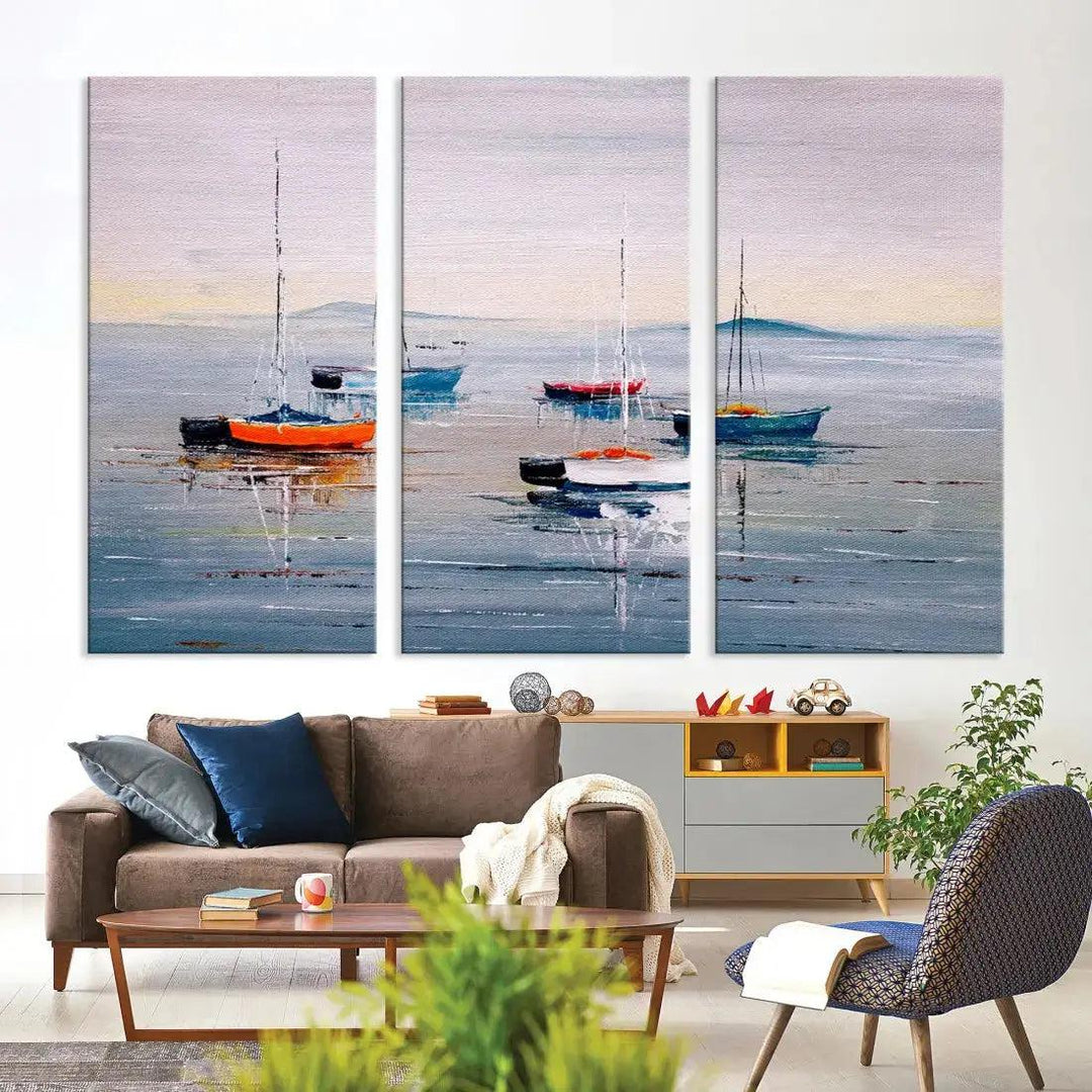 Abstract Boat on the Sea Nautical Painting on Canvas Wall Art Print