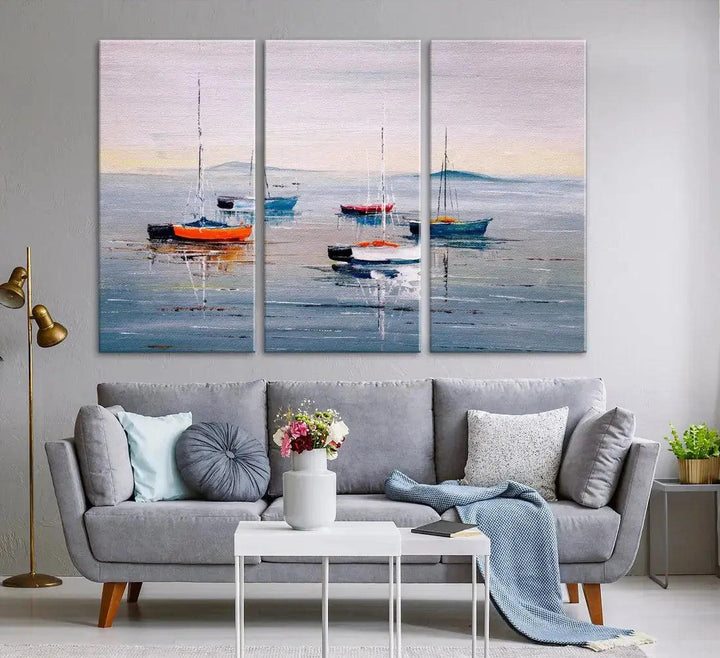 Abstract Boat on the Sea Nautical Painting on Canvas Wall Art Print