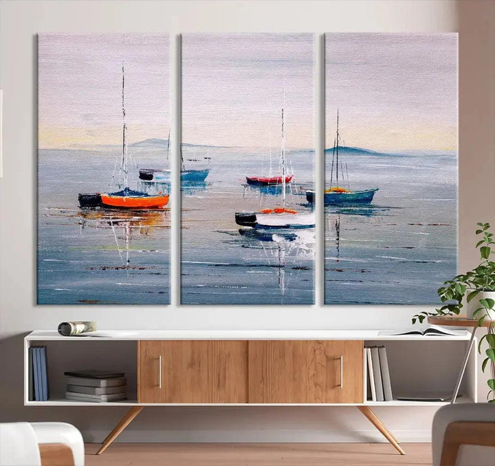 Abstract Boat on the Sea Nautical Painting on Canvas Wall Art Print