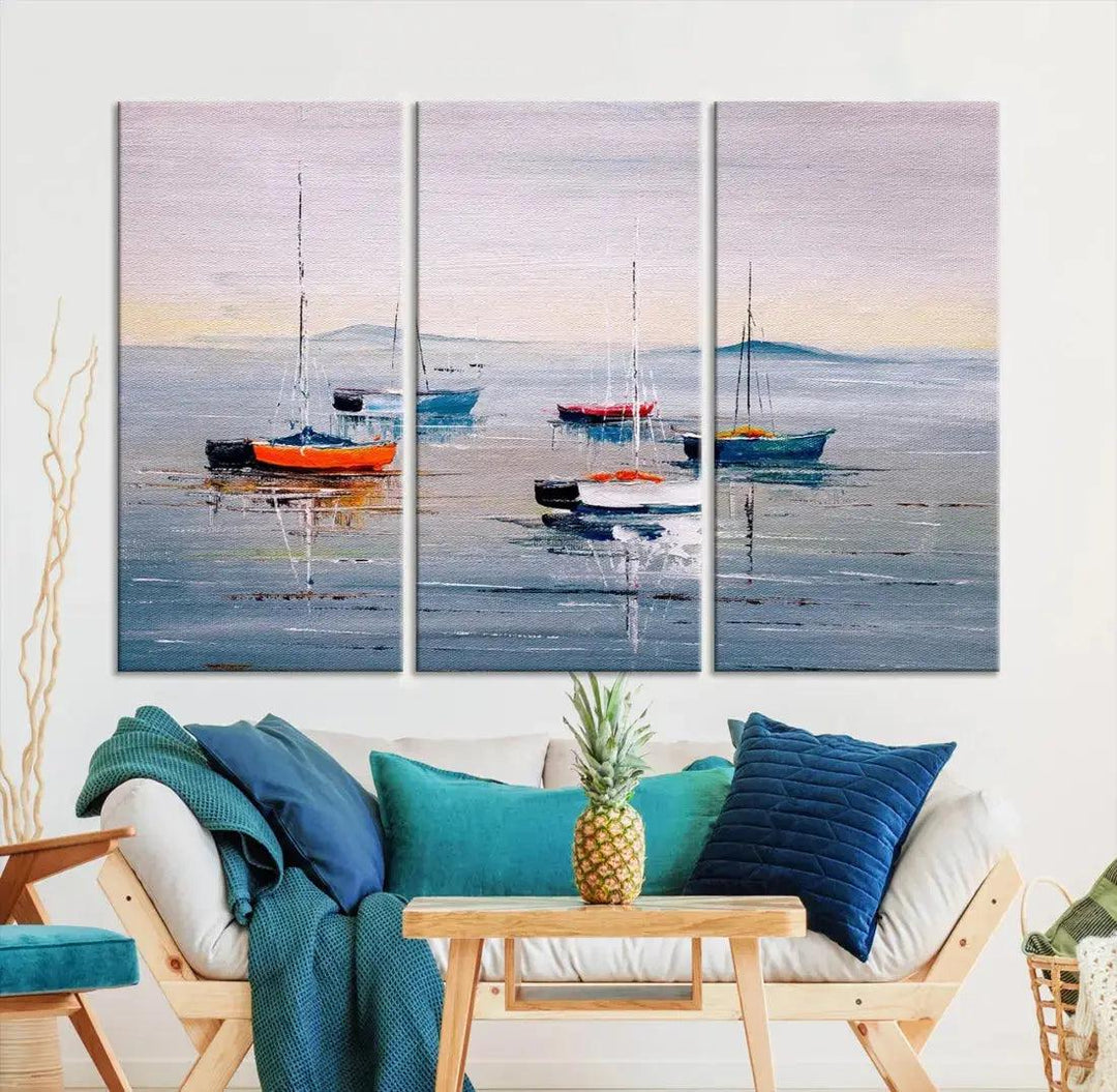 Abstract Boat on the Sea Nautical Painting on Canvas Wall Art Print