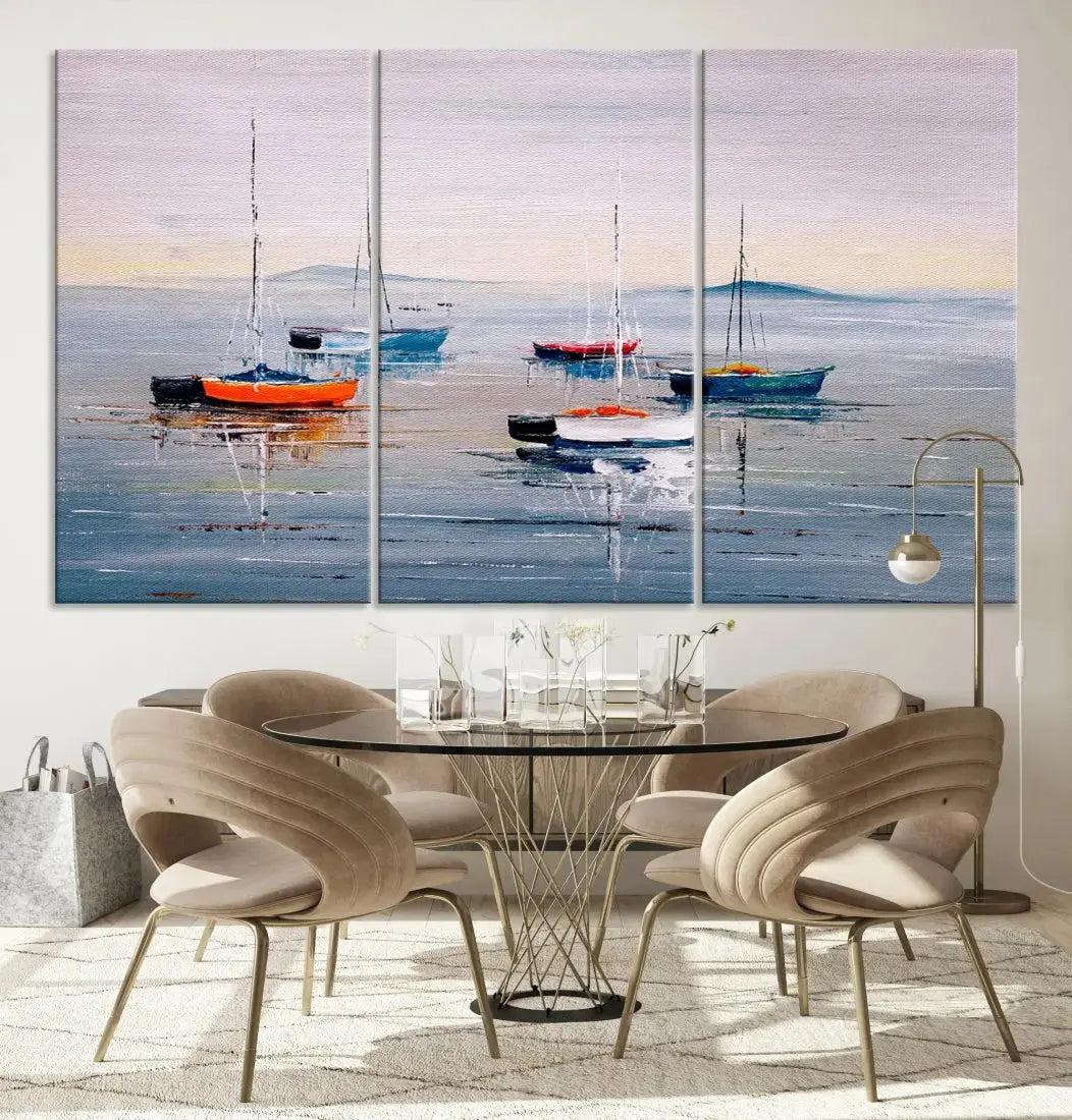 Abstract Boat on the Sea Nautical Painting on Canvas Wall Art Print