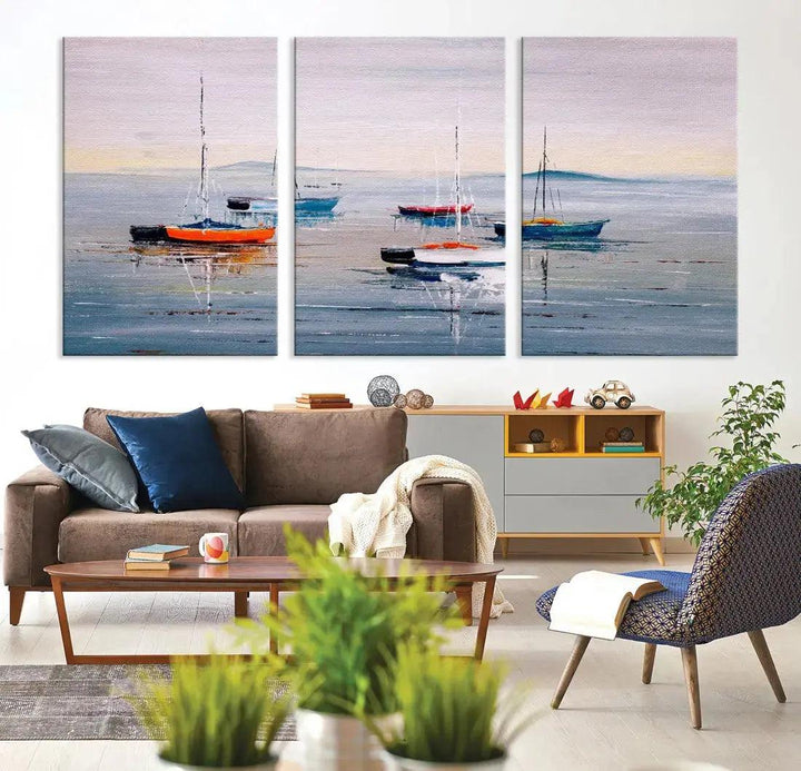 Abstract Boat on the Sea Nautical Painting on Canvas Wall Art Print