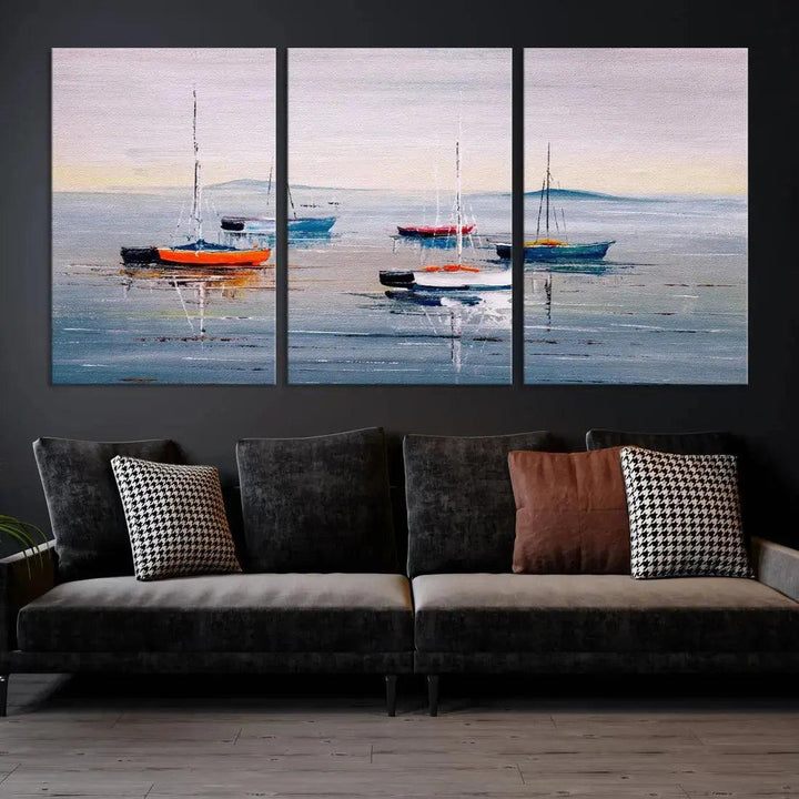 Abstract Boat on the Sea Nautical Painting on Canvas Wall Art Print