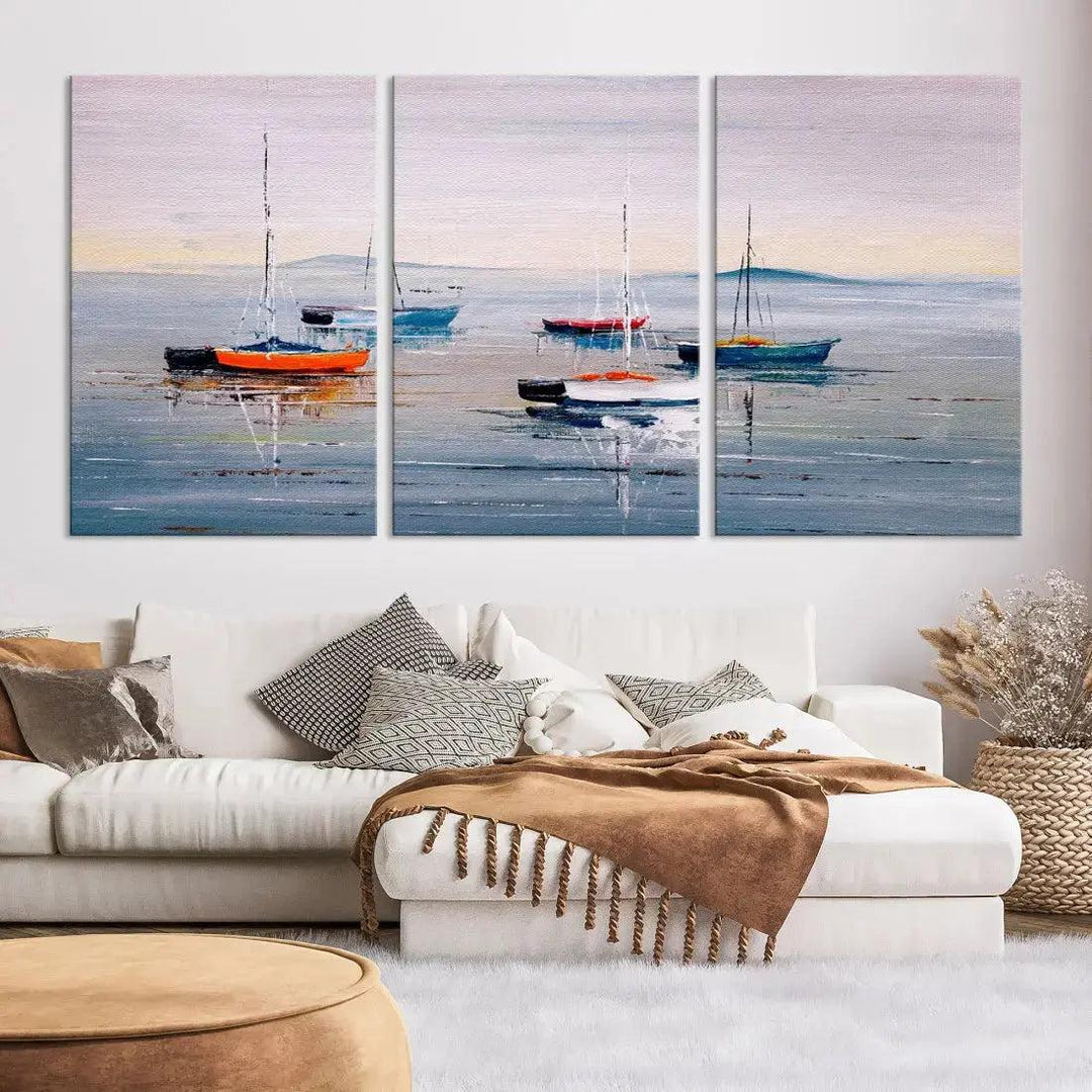 Abstract Boat on the Sea Nautical Painting on Canvas Wall Art Print