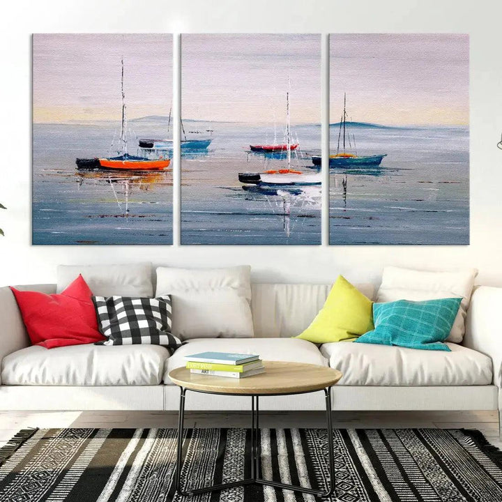 Abstract Boat on the Sea Nautical Painting on Canvas Wall Art Print