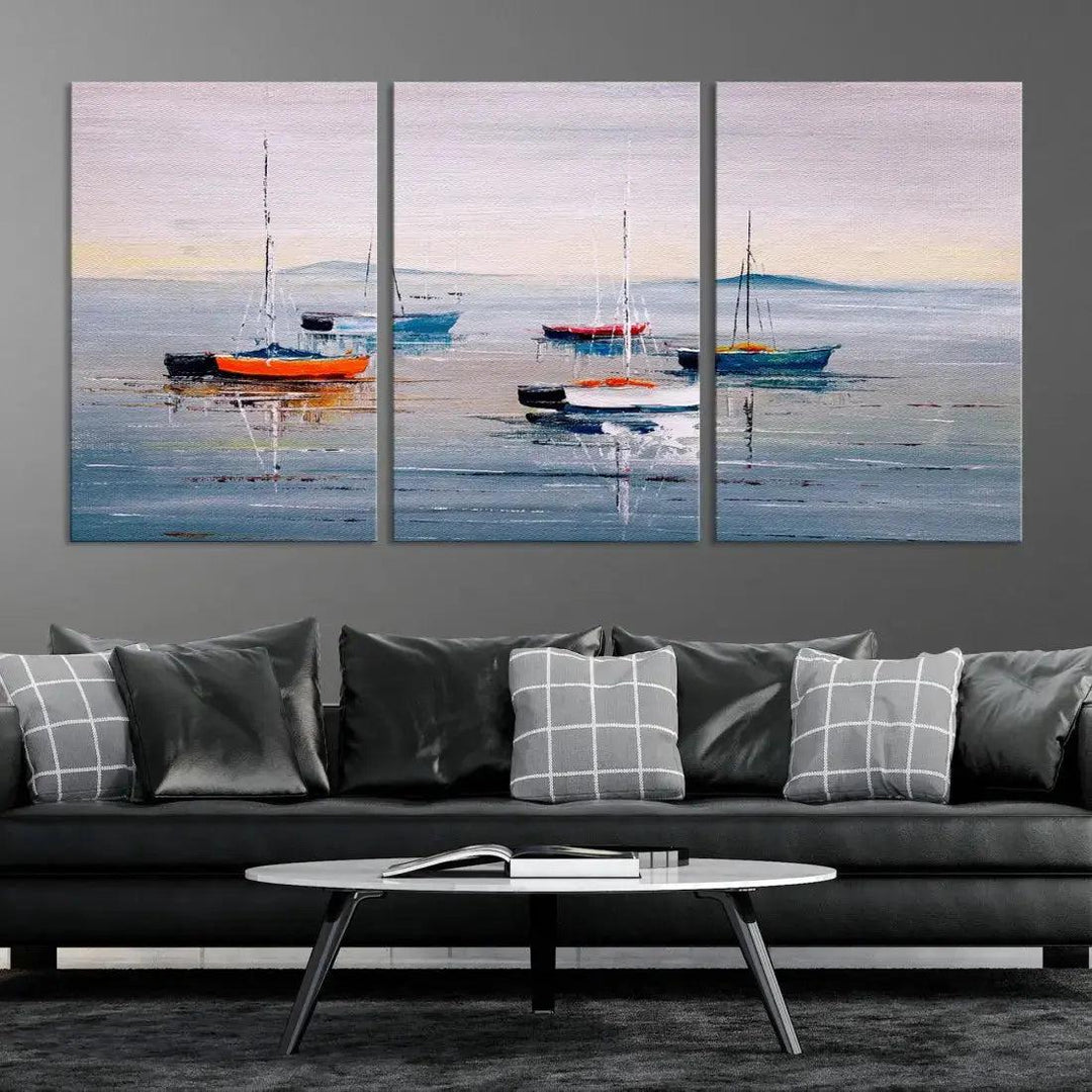 Abstract Boat on the Sea Nautical Painting on Canvas Wall Art Print