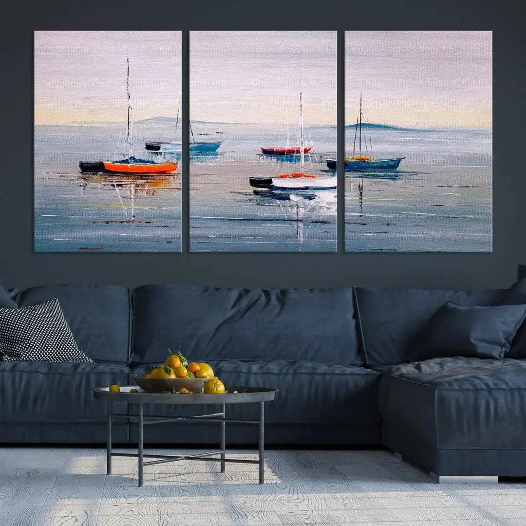 Abstract Boat on the Sea Nautical Painting on Canvas Wall Art Print