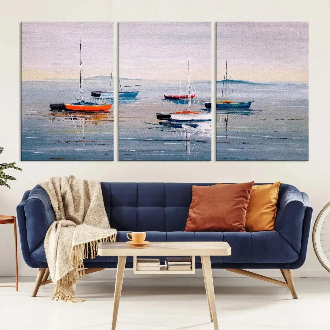 Abstract Boat on the Sea Nautical Painting on Canvas Wall Art Print