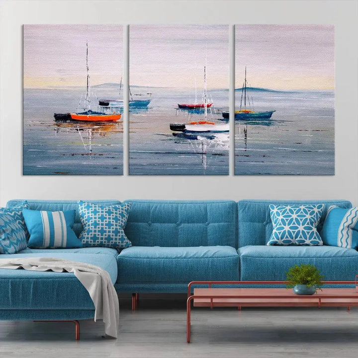 Abstract Boat on the Sea Nautical Painting on Canvas Wall Art Print