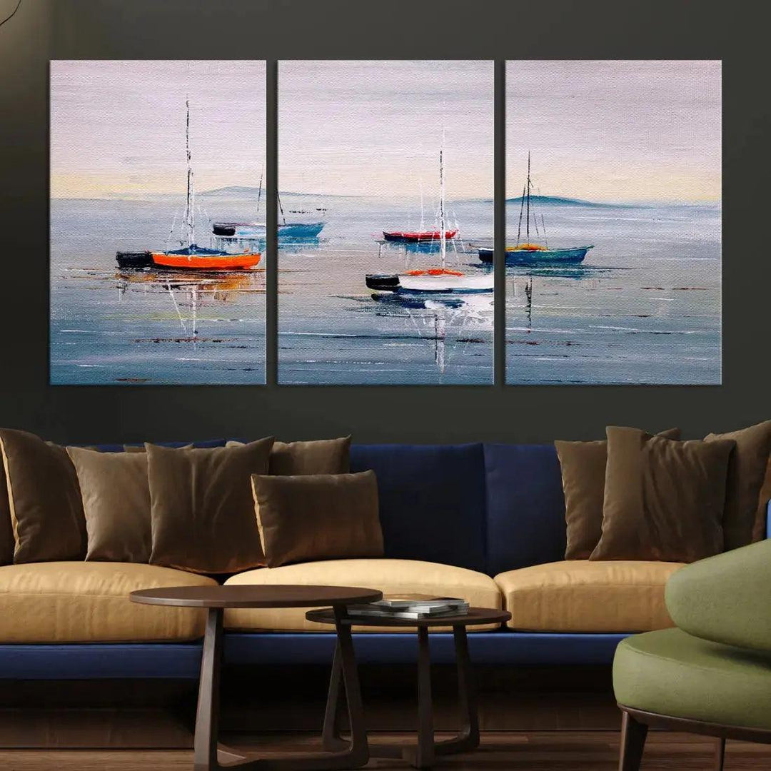 Abstract Boat on the Sea Nautical Painting on Canvas Wall Art Print