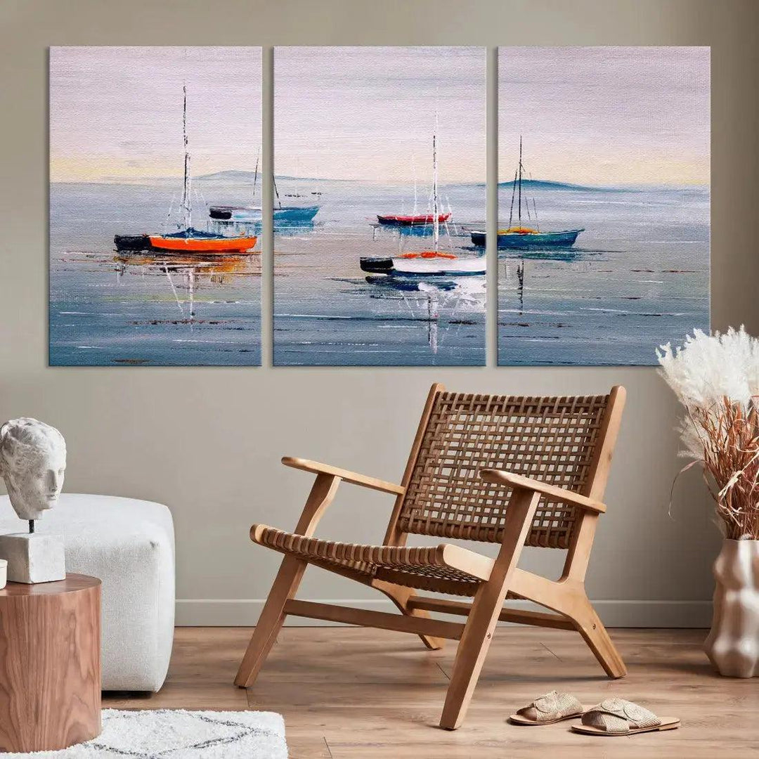 Abstract Boat on the Sea Nautical Painting on Canvas Wall Art Print