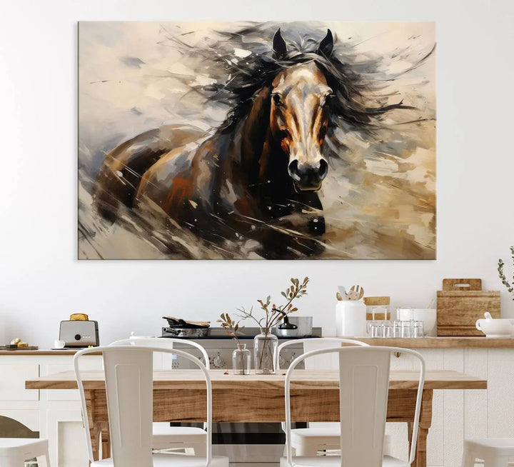 Abstract Horse Wall Art Print - Large Western Horse Canvas - Farmhouse Woodland Wall Art - Framed Barn and Log Cabin Winter Artwork