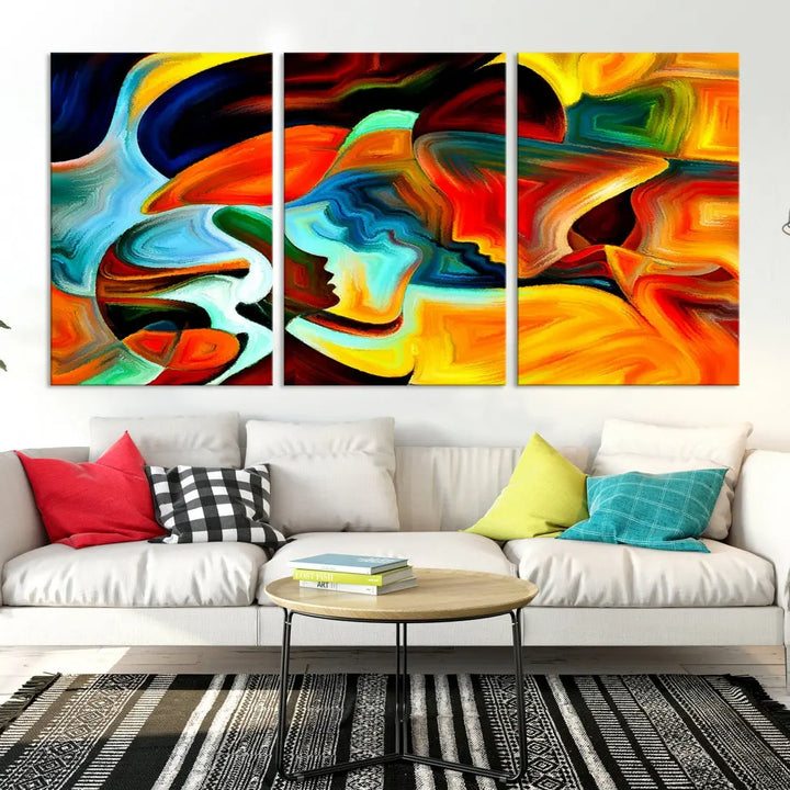 Abstract Human Faces Modern Painting Canvas Wall Art Print for Office