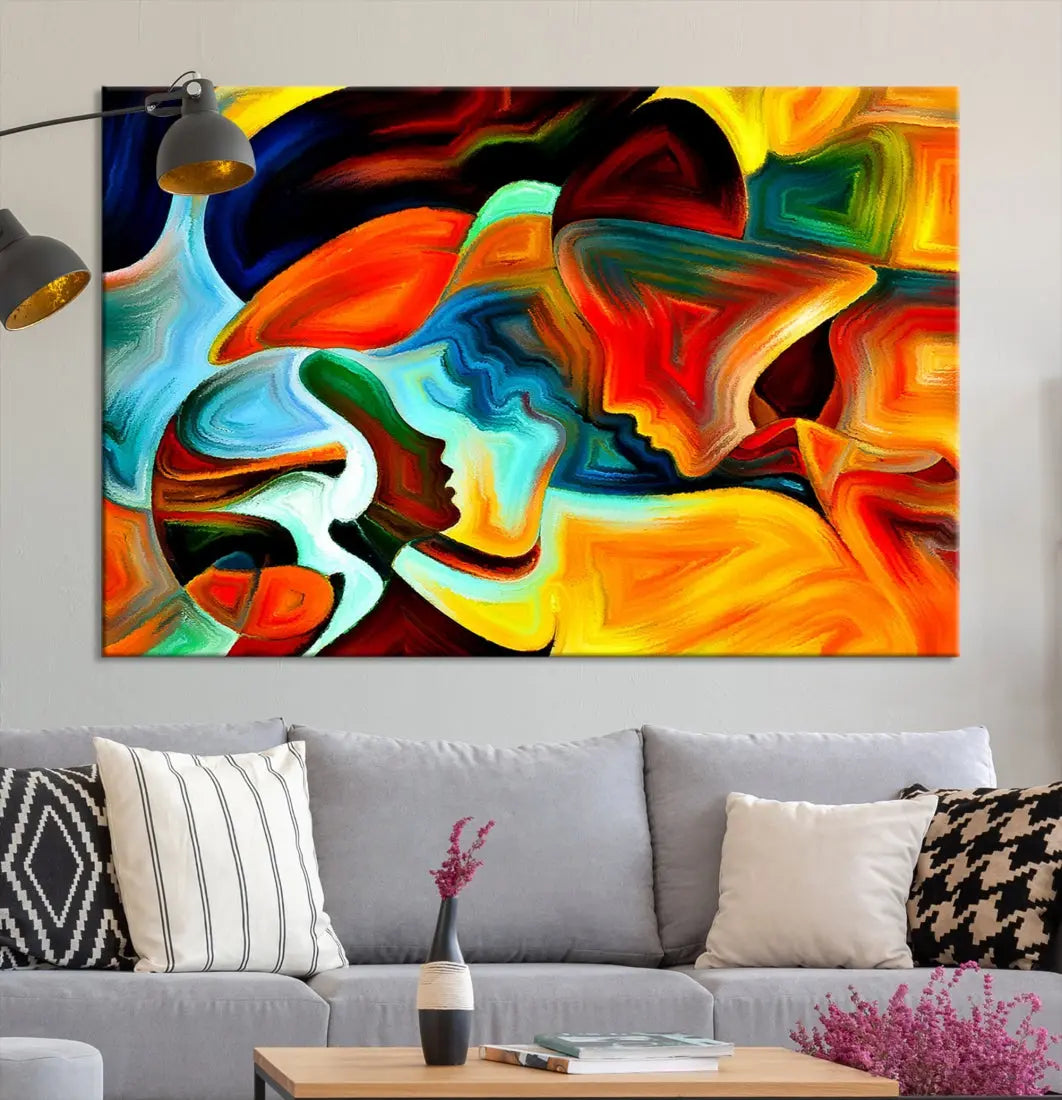 Abstract Human Faces Modern Painting Canvas Wall Art Print for Office