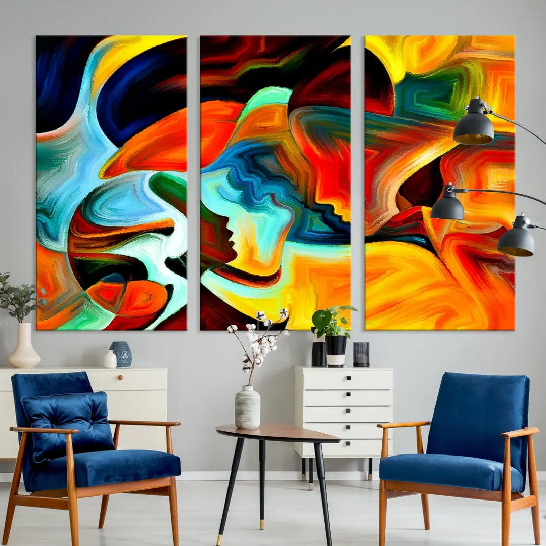 Abstract Human Faces Modern Painting Canvas Wall Art Print for Office