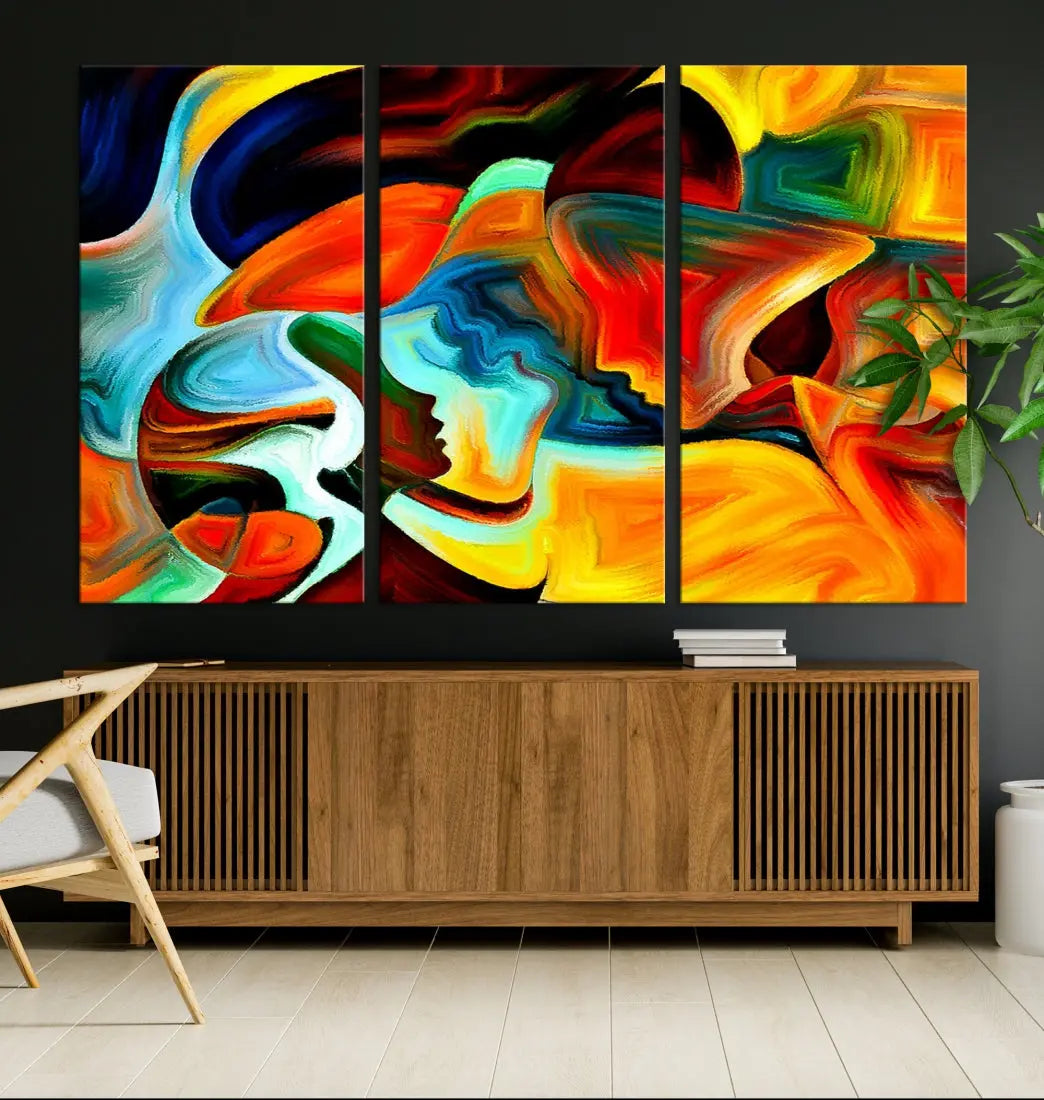 Abstract Human Faces Modern Painting Canvas Wall Art Print for Office