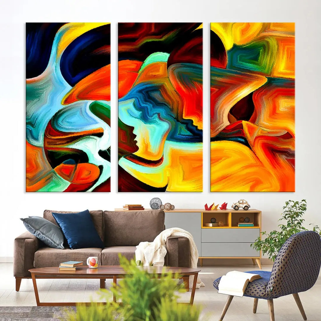 Abstract Human Faces Modern Painting Canvas Wall Art Print for Office