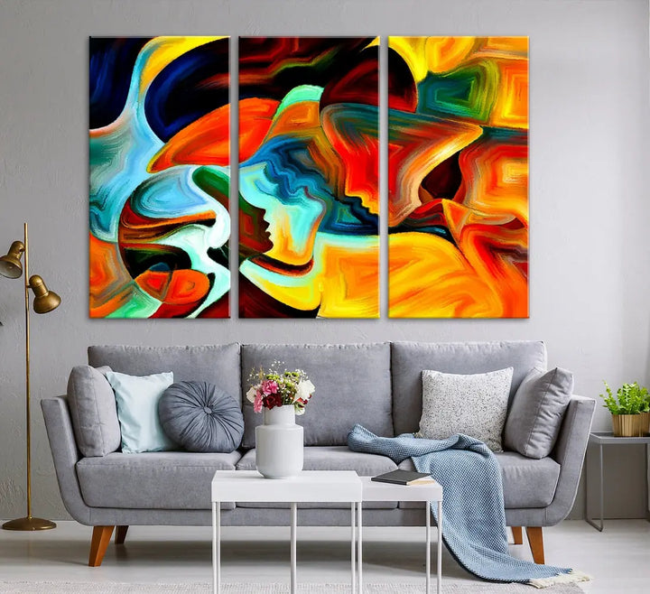 Abstract Human Faces Modern Painting Canvas Wall Art Print for Office