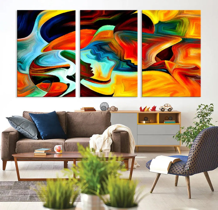 Abstract Human Faces Modern Painting Canvas Wall Art Print for Office